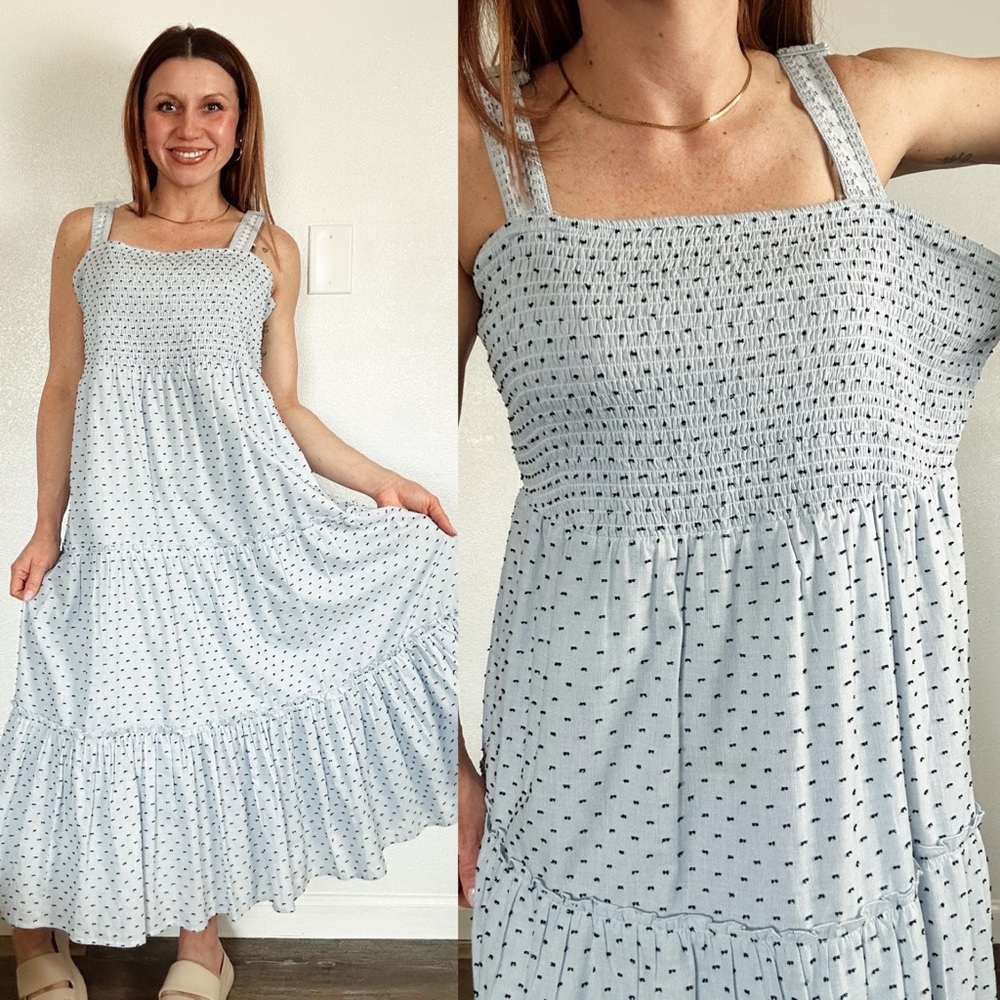 Linda Anderson Chic Light Blue Polka Dot Maxi Dress XL